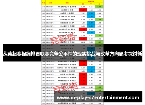 从英超赛程编排看联赛竞争公平性的现实挑战与改革方向思考探讨新