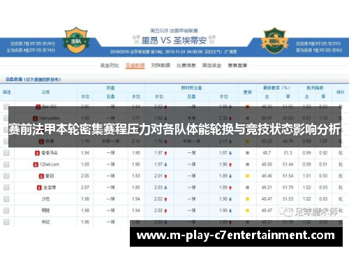赛前法甲本轮密集赛程压力对各队体能轮换与竞技状态影响分析